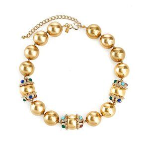 Kenneth Jay Lane, Gold Ball Necklace, With Multi Color Cabochons, Adjustable
